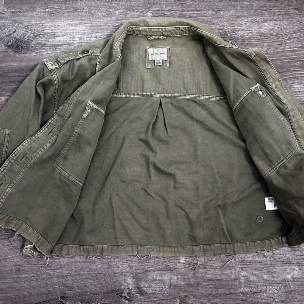 American Eagle Military Green Lightweight Crop Jacket Size Large - Picture 2 of 9